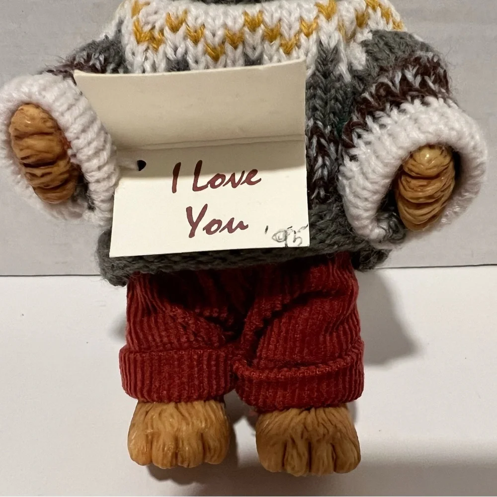 Vintage 1995  “I Love You” Resin Bear Figurine Knitted Sweater/Corduroy Pants